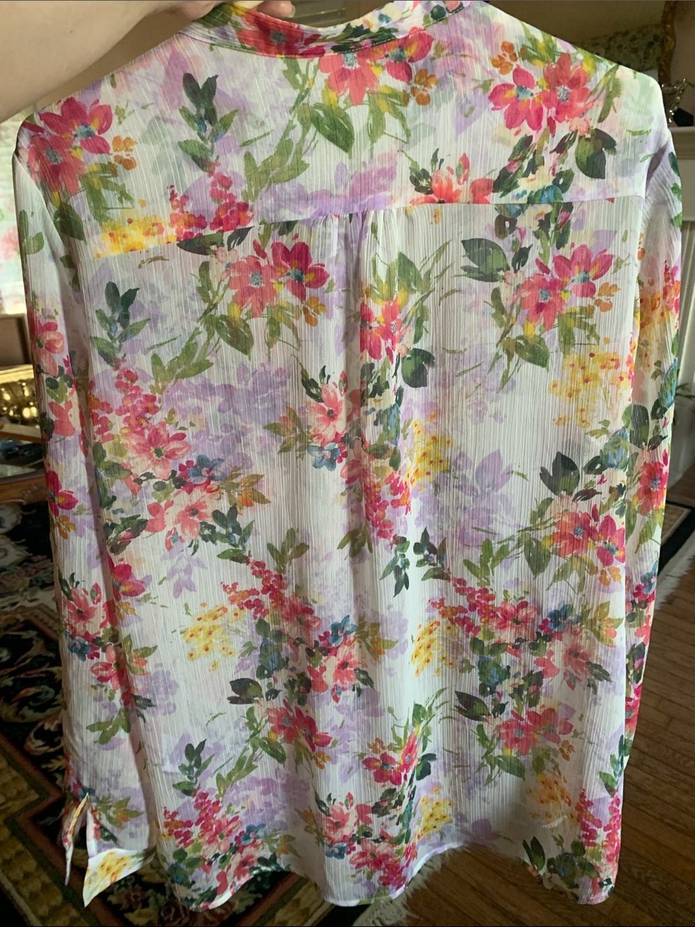 Kut from the Kloth Floral Button-Up Blouse in White with Pink, Green & Yellow - Picture 2 of 7